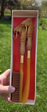 Vintage Butterscotch Horse Head Shoe Horn  Brush Set With Original Box Taiwan