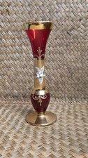 Vintage Murano Glass Single Bud Vase Hand Blown Red Gold