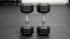 2 X 30lb Pound Dumbbell Pair Rubber Hex Weights Set 60 lbs Total Workout Gym NEW