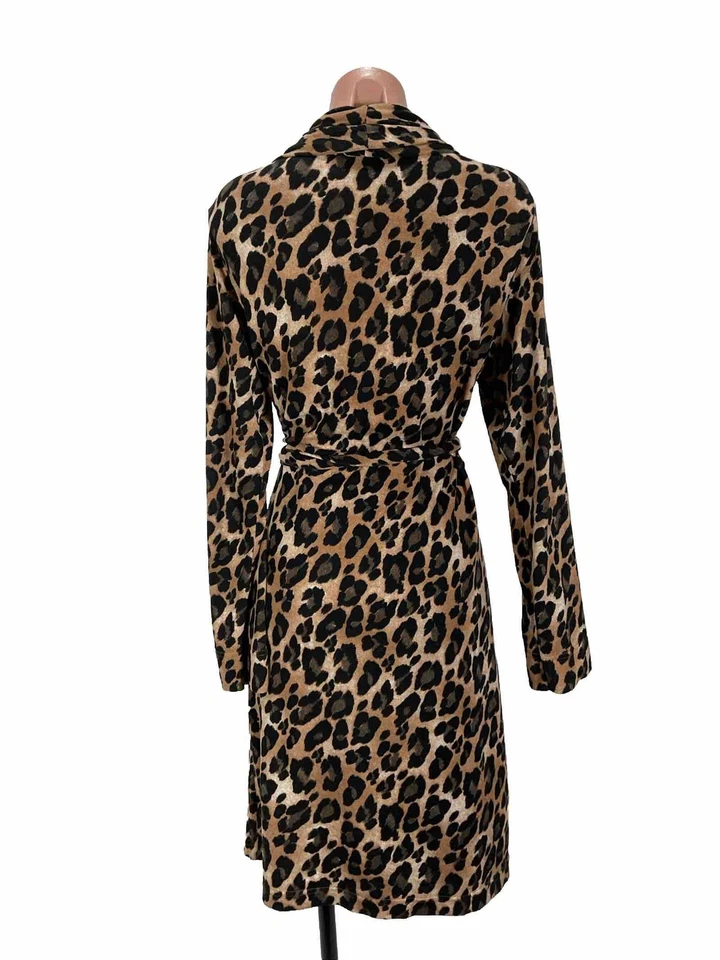 Suéter elástico Natori bata de leopardo estampado animal bolsillos con cinturón talla S Foto 2 de 4