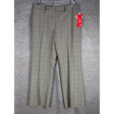 Anne Klein Ines Glen Plaid Dress Pants Womens 10 Black Tan Stretch Wool EFP90096
