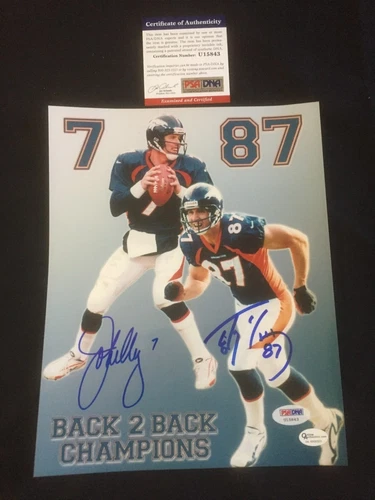 JOHN ELWAY & ED MCCAFFREY Denver Broncos  Autographed 8x10 photo PSA COA