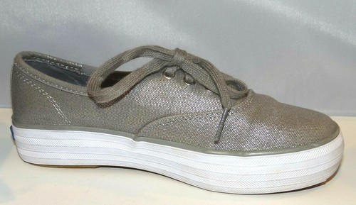 Keds KE Triple CVO Wedge Girls Lace Up Platform Sz 2 M Sneakers Shoes Silver - Picture 4 of 9