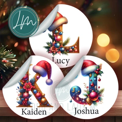 LORD AND LADY M Personalised Initial Christmas Stickers | Monogram Alphabet | Gift Stickers