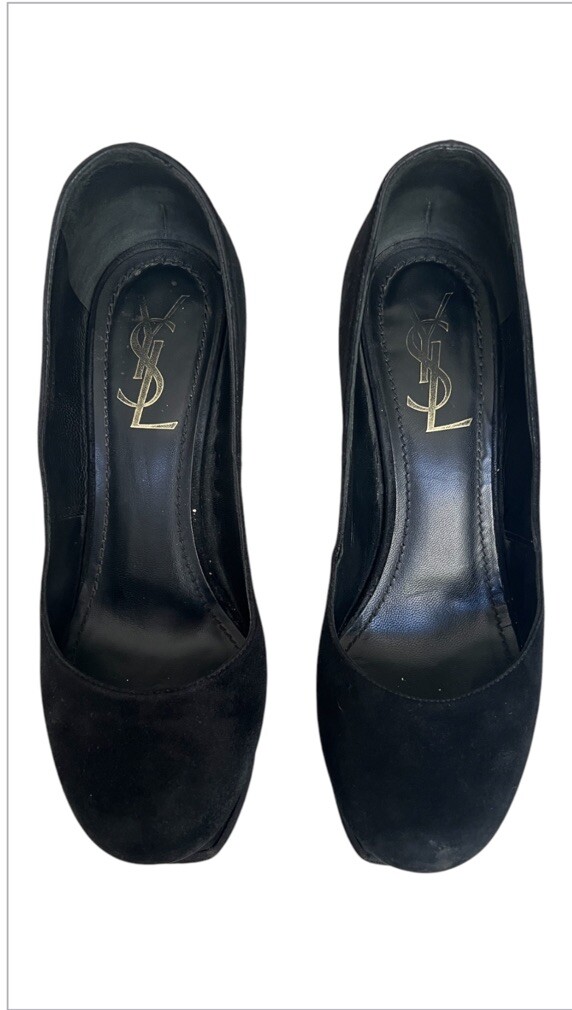 Scarpe decolte Saint Laurent nere scamosciate plateau taglia 37 7 punta tonda YSL firmate