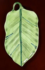 Ceramic Decorative Platter Tropical Green Banana Leaf Tika Home ETC Hand Painted