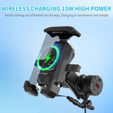 Motorcycle Cell Phone Mount Holder 15W Wireless Charger GPS Navigation Bracket