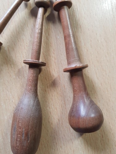 3 Vintage Lace Making Bobbins Wooden Continental Dark wood #M30 - Picture 5 of 6