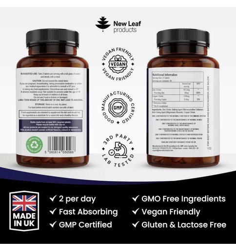 Zinc Tablets 50mg – High Strength with Copper – Pure Zinc Supplement UK - Picture 5 of 5