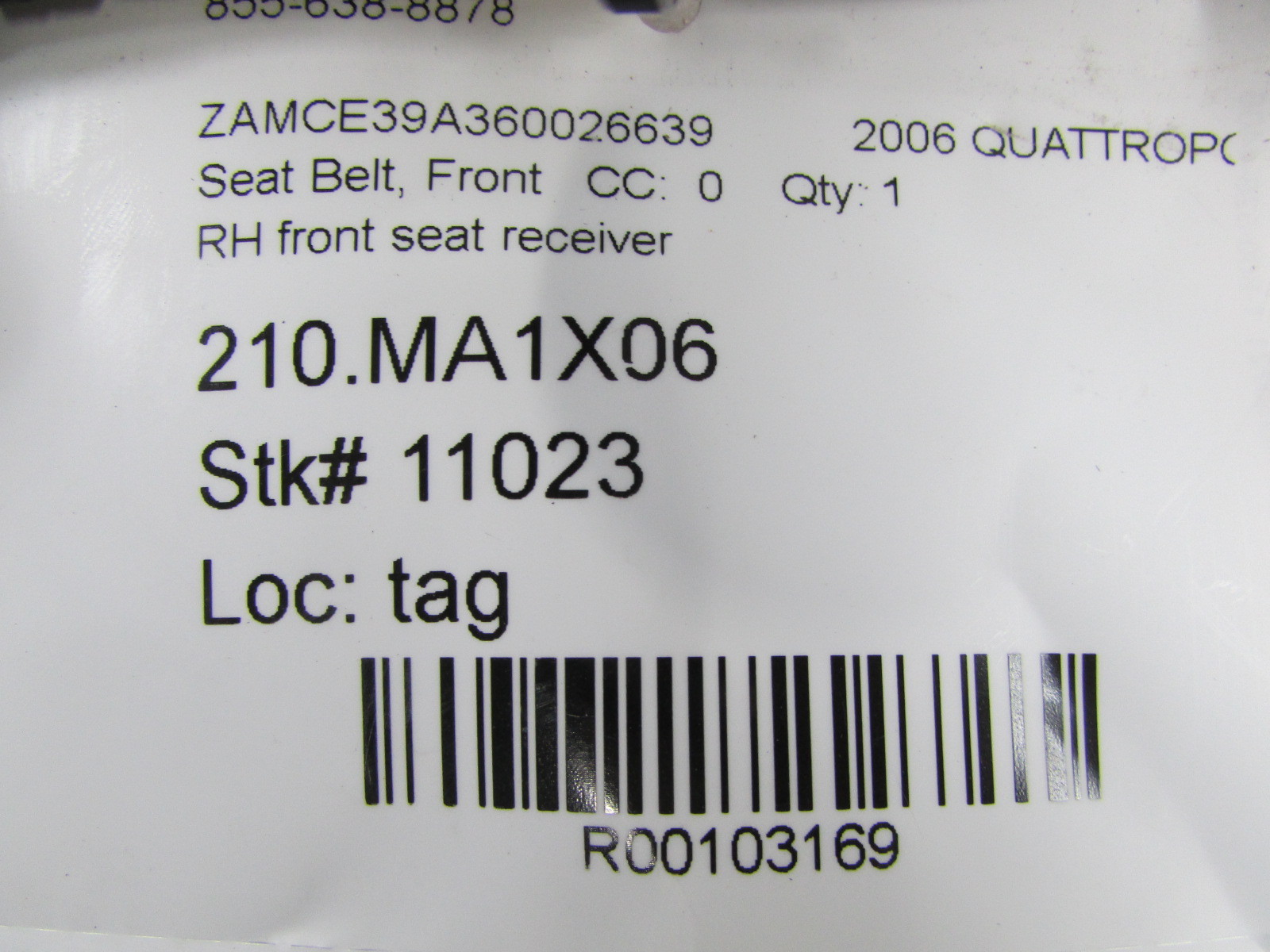 Maserati Quattroporte, RH, Right Front Seat Belt Receiver, Used