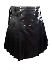 Mens Wrap Style Leather Kilt Adjustable Pleated Flat Front Scottish Costume LARP