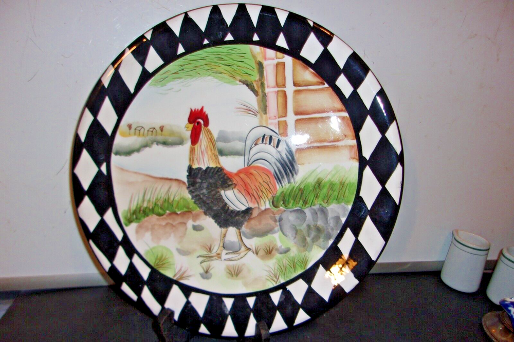 Vintage ROSTER Hand-Painted 12.5 Inch Chop Plate Mid-Century Decor