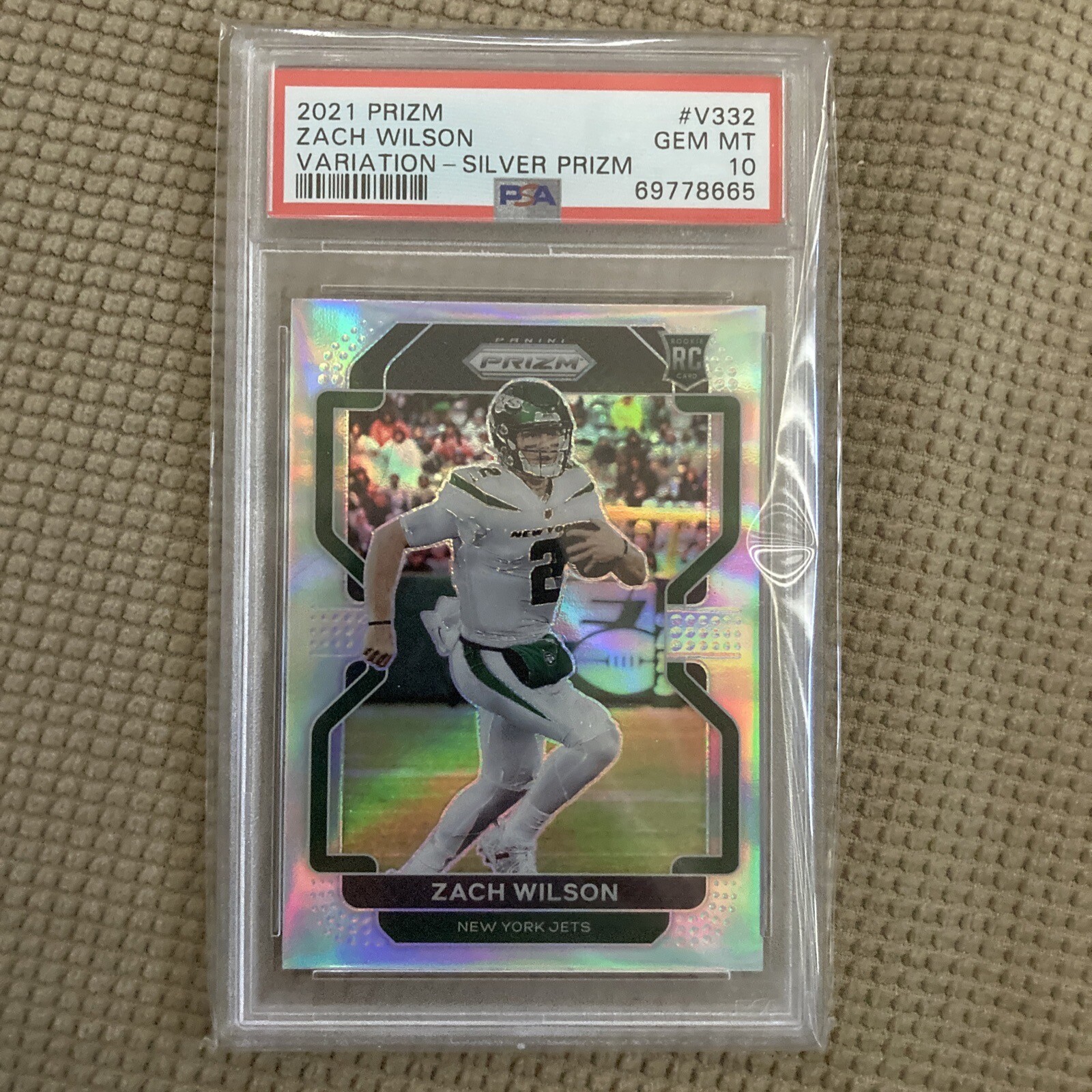 2021 Panini Prizm Variation Silver Zach Wilson # V-332 PSA 10 RC Jets NFL Rookie