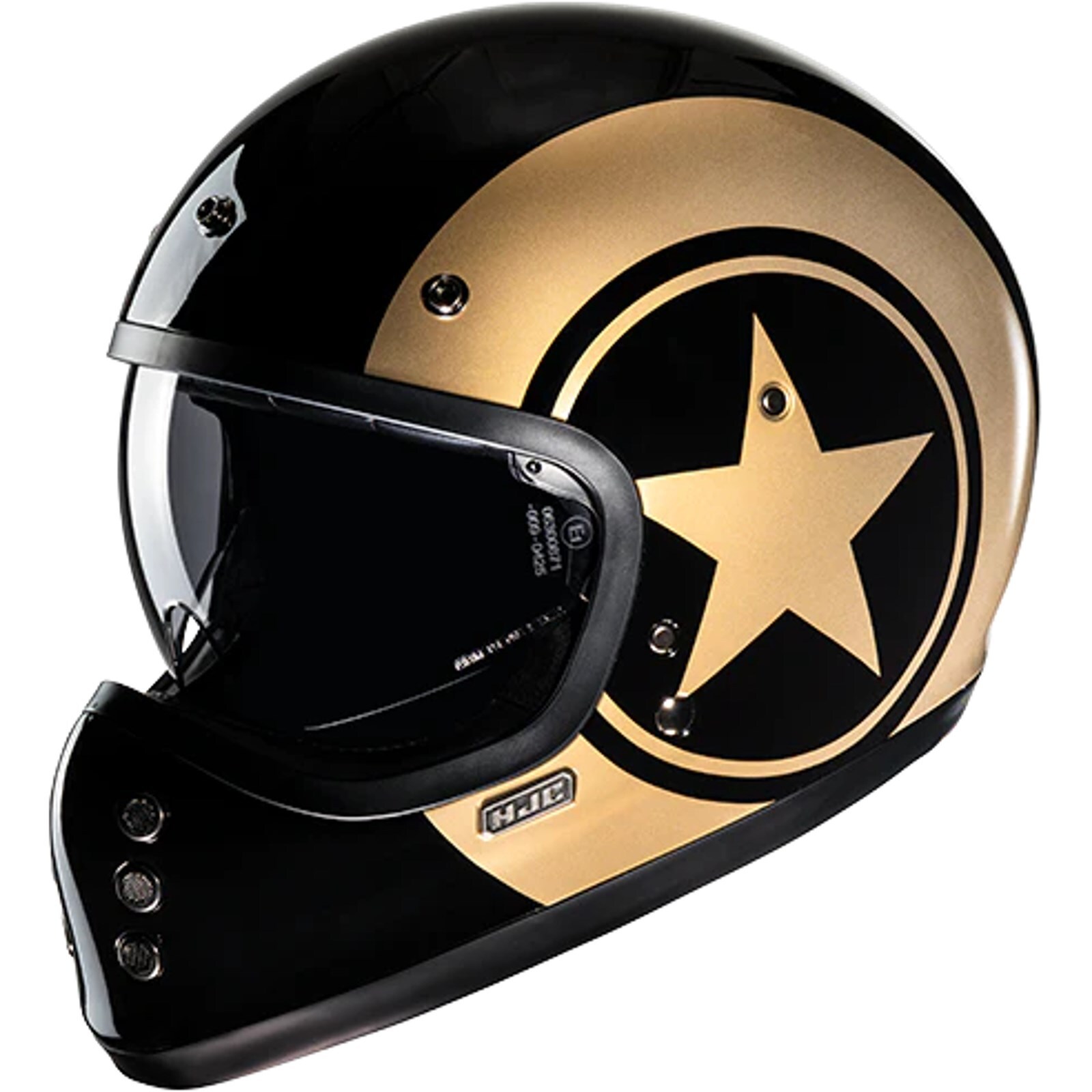 HJC Motorcycle Helmet L - V60 Nyx - Retro Vintage with Sun Visor Black-Gold