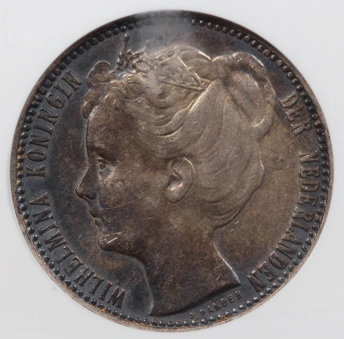 Netherlands 1906 1 Gulden 10 gram Silver Coin NGC AU50 Choice AU KM#122.2 @RARE@