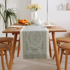Enova Home Modern Polyester Farmhouse Table Runner with Tassel for Dinning Table