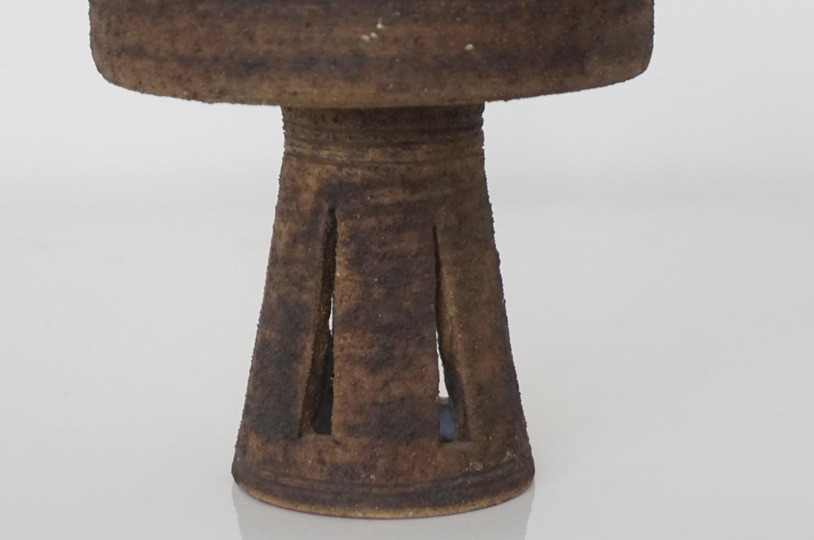 Clive Brooker Studio Pottery Brutalist Sand Glazed Pedestal Vase c