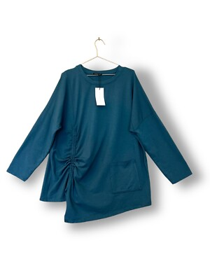 #ad Lagenlook relaxed fit tunic top petrol blue onesize long sleeved GBP 28.00