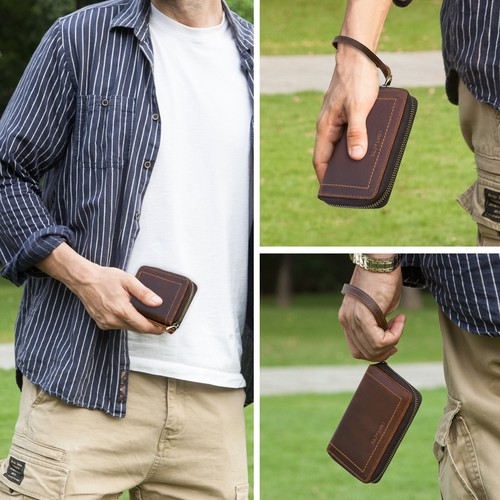 Contacts Leather RFID Keys Case Keys Bag Wallet AirTag 3 Cards Holder 6 Keychain - Picture 4 of 10