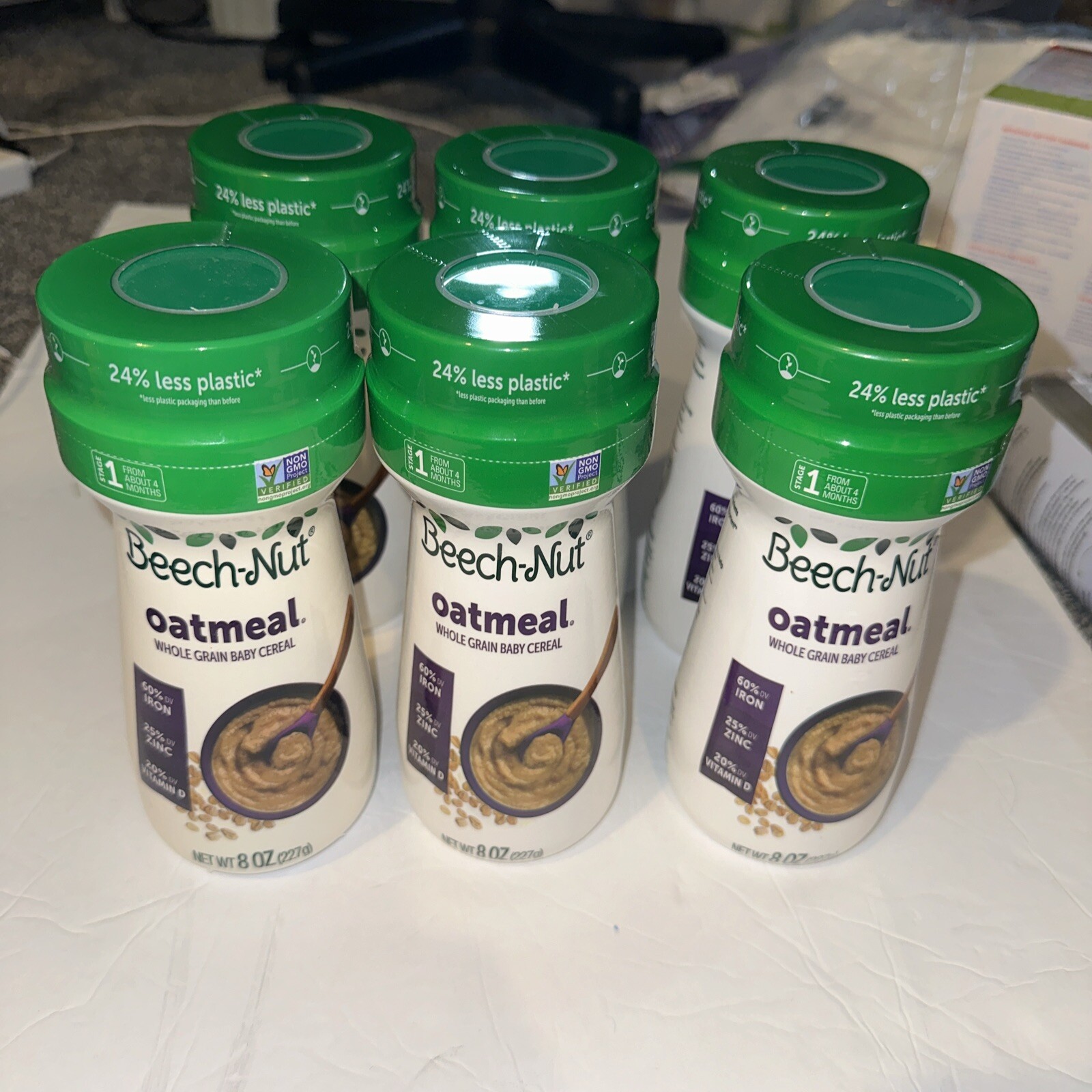 LOT OF 6 CANISTER Beech-Nut Oatmeal 8oz whole grain  Oatmeal Baby Cereal