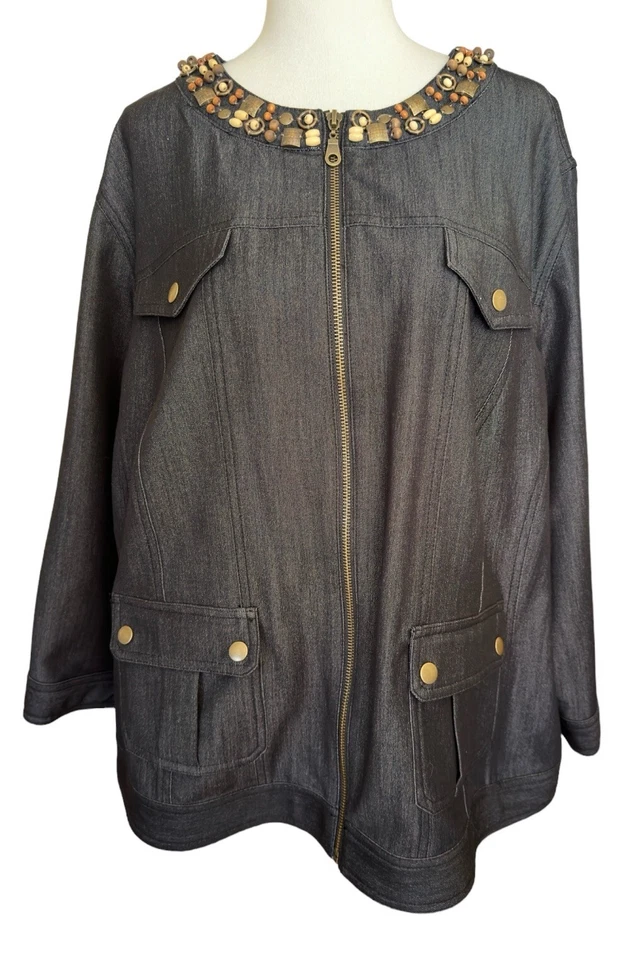 Ruby Rd Woman Black Round Neck Long Sleeve Full Zip Jacket Women's Sz 20W - Image 2 of 4