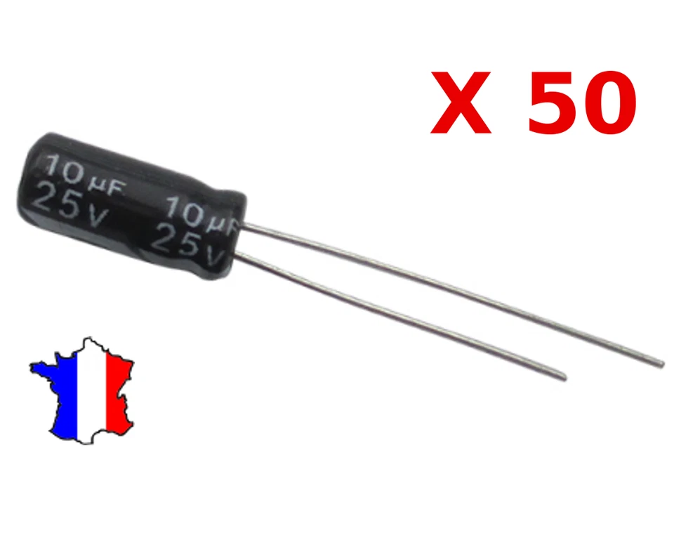 50 Condensateur chimique Radial 10uF / 25V 105°C polarisé en aluminium