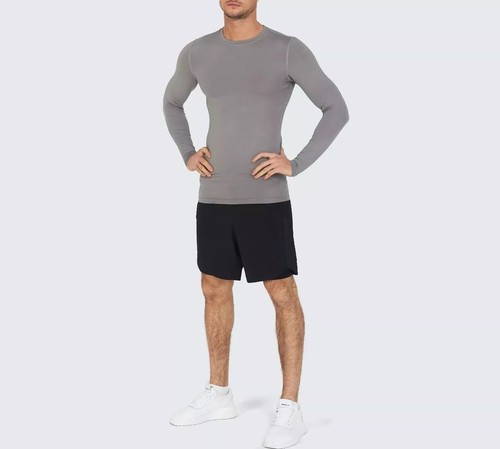 MENS COMPRESSION BASE-LAYER LONG SLEEVE TOP SKIN MOCK NECK TIGHT MUSCLE GYM - Picture 23 of 49