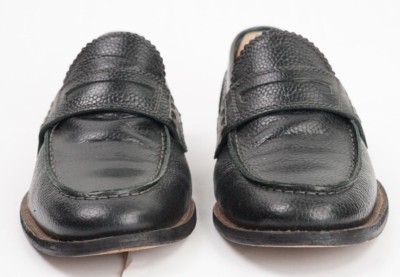 Robert Graham Worth Pebbled Black Leather Penny Loafers US 