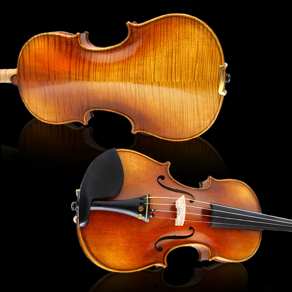 ★Craved Master Violin 4/4 4/4 Handmade Violin Featuring Flamed Maple Wood and Ebony Fittings