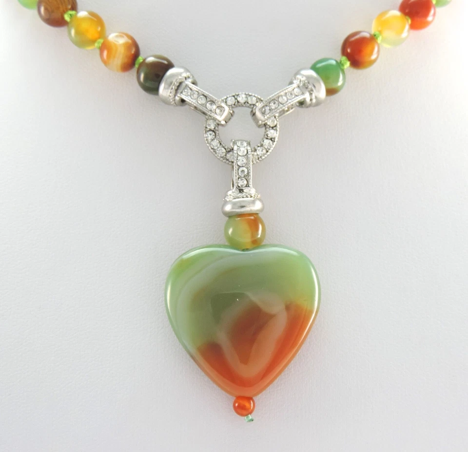 Vintage Damen Aventurin Halskette mit Strasssteinen / ca. 46 cm - Bild 2 von 3