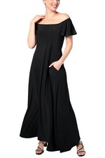 Attitudes by Renee Tall Como Jersey Flutter Sleeve Maxi Dress Black
