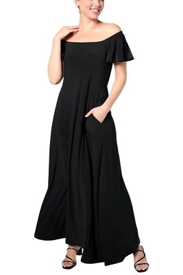 Attitudes by Renee Tall Como Jersey Flutter Sleeve Maxi Dress Black | eBay