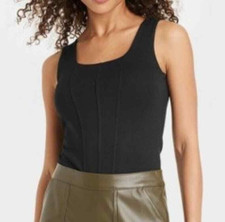 A New Day Women's Square Neck Sleeveless Bodysuit Black Size XL