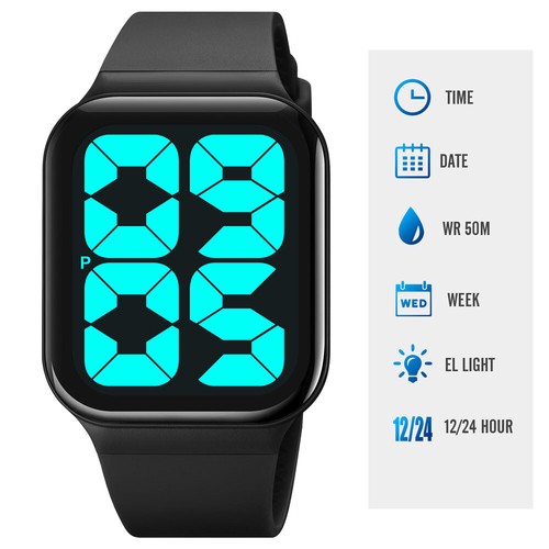 SKMEI Women's Mens Digital Watch LED Big Number Wristwatch Casual Sports Watches - Picture 3 of 23