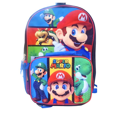SUPER MARIO BROS. 16'' Full-Size Backpack w/ Detachable Insulated Lunch Box Tote