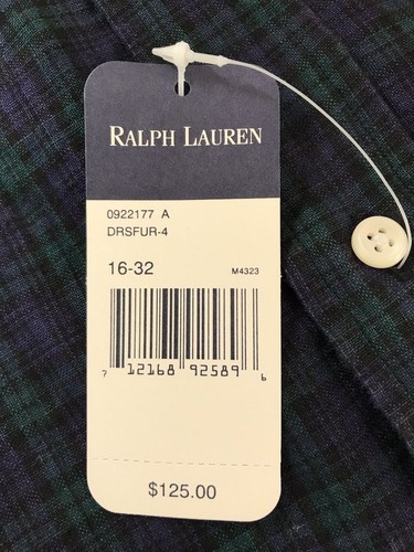 NWT Ralph Lauren Blue Label Mens Yarmouth Blue Green Plaid Linen Shirt Sz 16 -32 - Picture 5 of 12