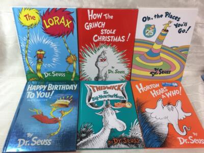 Lot G:  6 Large Hardcovers by DR. SEUSS, Thidwick, Horton, Lorax, Happy Birthday
