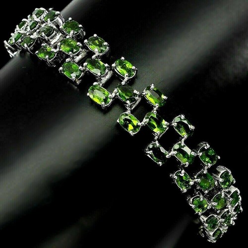 Sterling Silver Bracelet Chrome Diopside Genuine Natural Gems 7 1/2 Inch - Picture 2 of 24