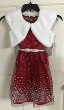 Jona Michelle Girls 8 Red Silver Accents Sleeveless Dress with White Bolero