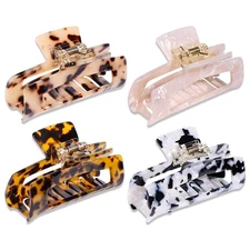 Magicsky 4PCS Hair Claw Clips, Acrylic Banana Barrettes, Celluloid Brown 