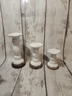 Set 2 White/Brown Ceramic Resin Candle Holders Stand Rustic Pillar Speckle