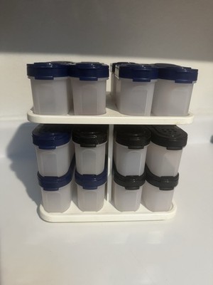 Vtg Tupperware Modular Mates Spice Carousel & 16 Shaker Containers Black/blue Ld