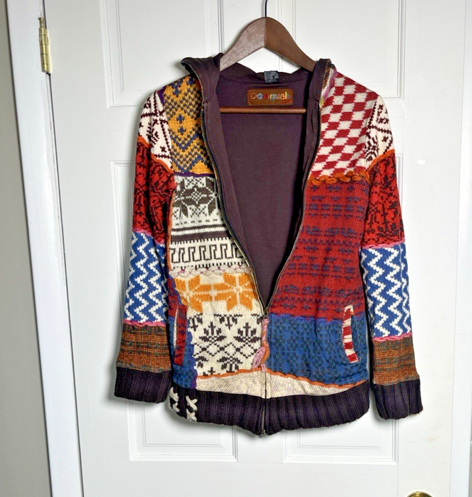 Desigual Jacket Multicolored patchwork Hooded zip… - image 1