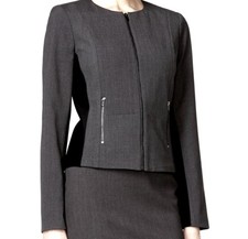 CALVIN KLEIN Womens 8 Gray/Black Invisible Fit Solutions Zip-Up Blazer Jacket