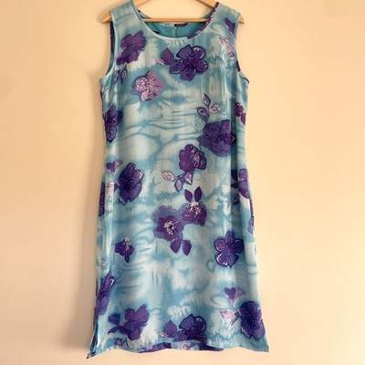 Vintage 90s Dolina Blue Floral Shift Dress Size 16 Made In Australia