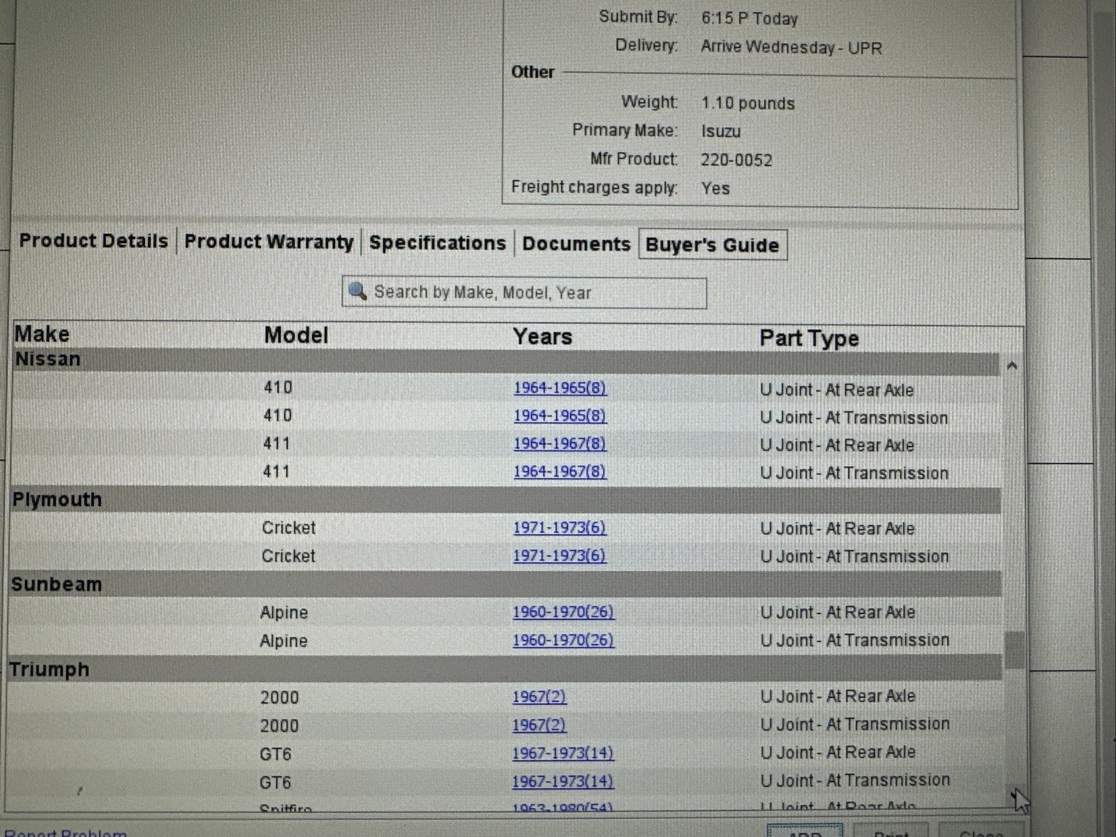 Volvo 1217606/GMB 672037 U-joint for Many Different Brands Inc 100,200,1800, 700