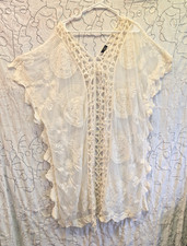 OSFM Cream Kimono Duster Sheer Burnout Whimsigoth Festival Boho Cowgirl Beach