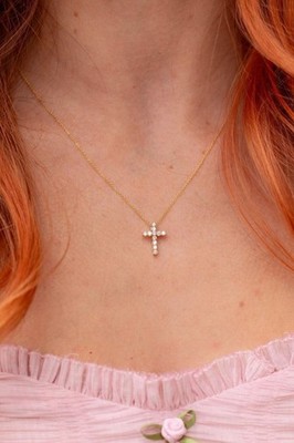 14K Gold 0.28 CT Lab Grown Diamond Cross Pendant Necklace with Diamond Accent
