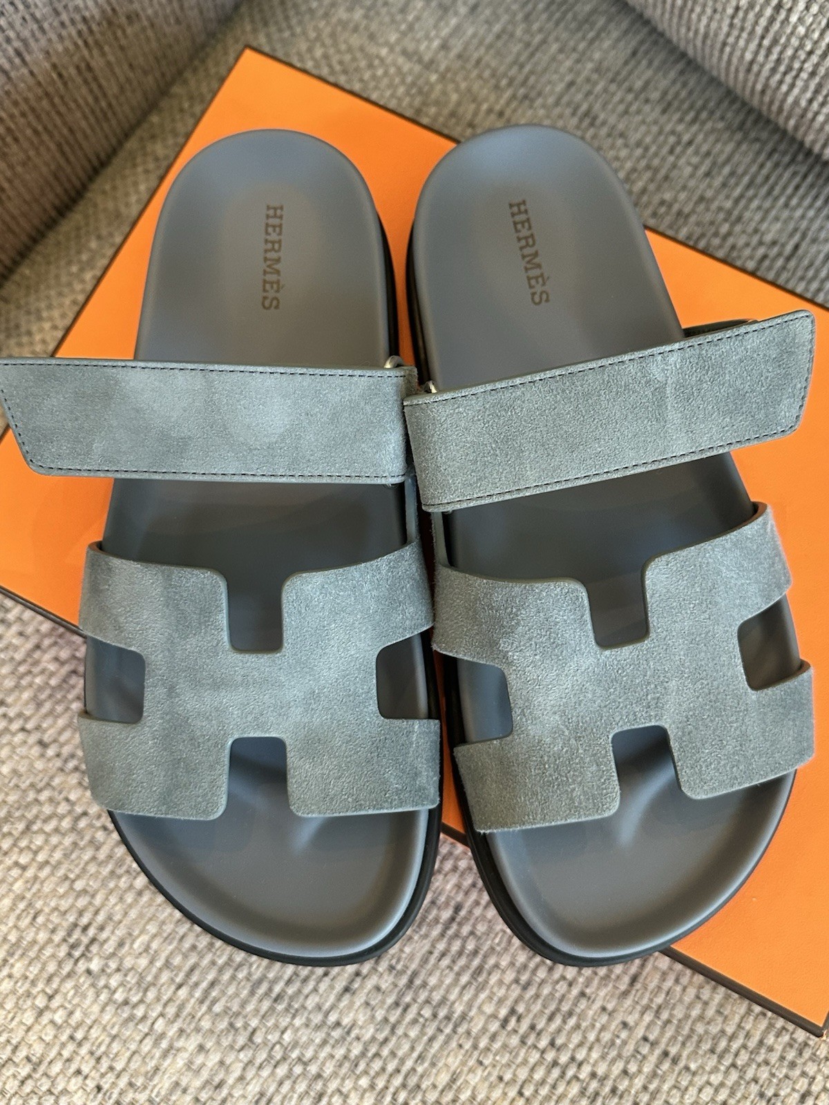 Size 37EU NIB HERMÈS Bleu Tonnerre Suede Women’s Chypre Sandals image 2