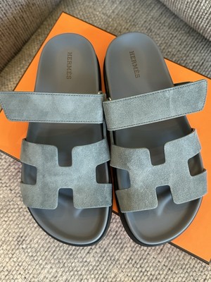 Size 37EU NIB HERMÈS Bleu Tonnerre Suede Women's Chypre Sandals | eBay